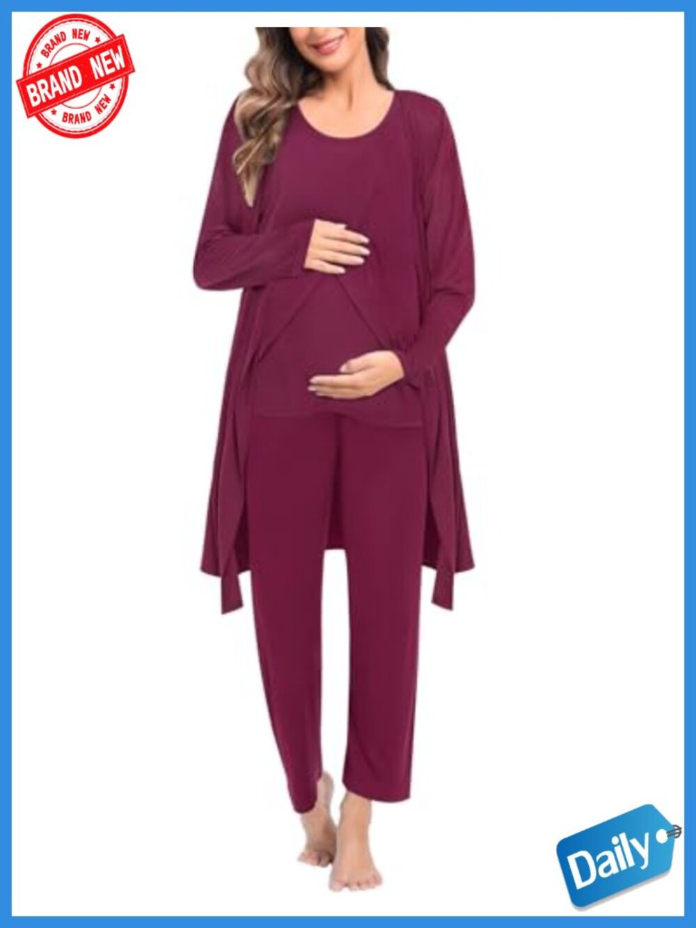 Maternity Nursing Robe Set 3pc Modal Double Layer Lounge Pajamas Postpartum